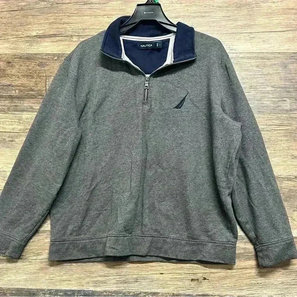 Nautica Zip Up Sweater Heather Gray - Picture 1 of 4